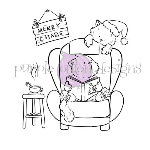 Purple Onion Designs Tofu And Tabble Cozy Christmas Cling Stamp pod5001 Merry Catmas Card