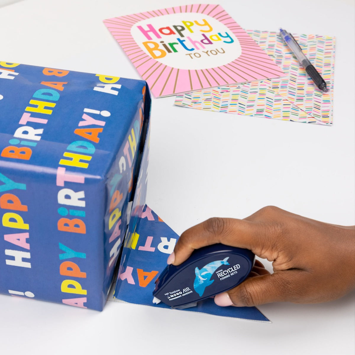 Tombow Mono Air Recycled Adhesive Applicator 62156 use with wrapping paper