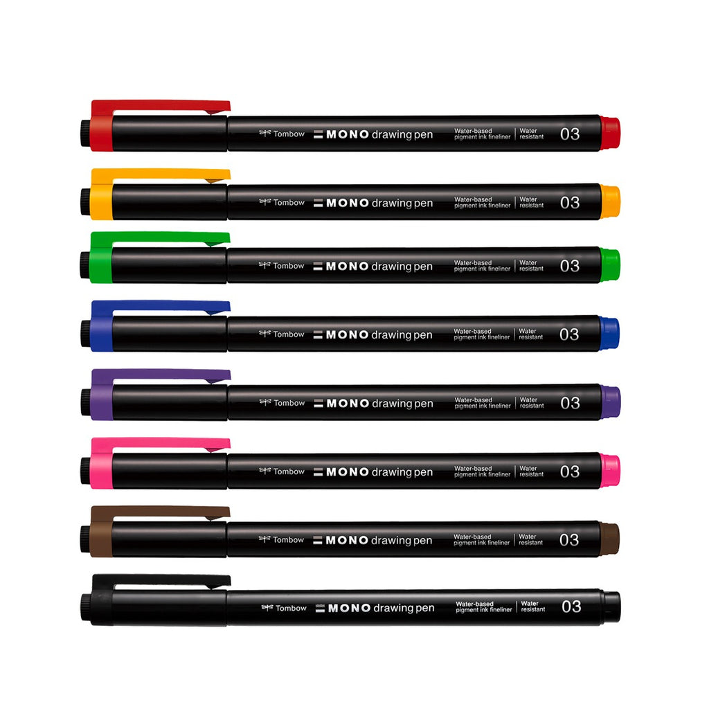 Tombow Mono Drawing Pens Colors 8-Pack 66407 outside of packaging detail image