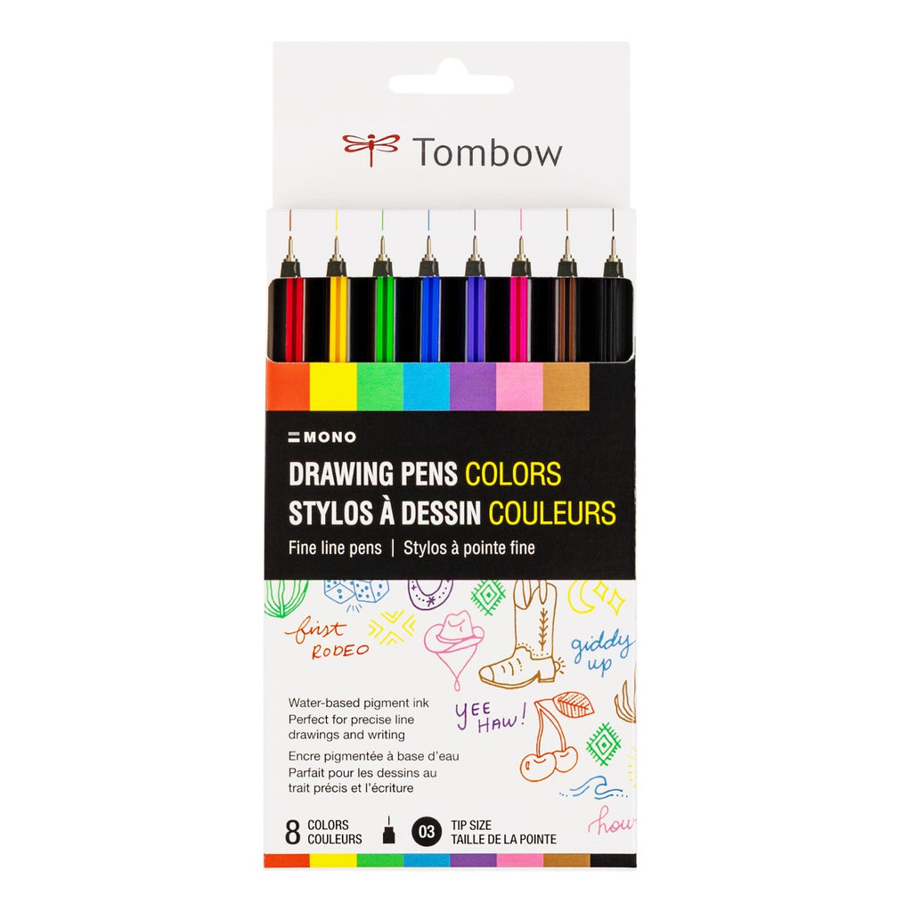 Tombow Mono Drawing Pens Colors 8-Pack 66407 shown in package