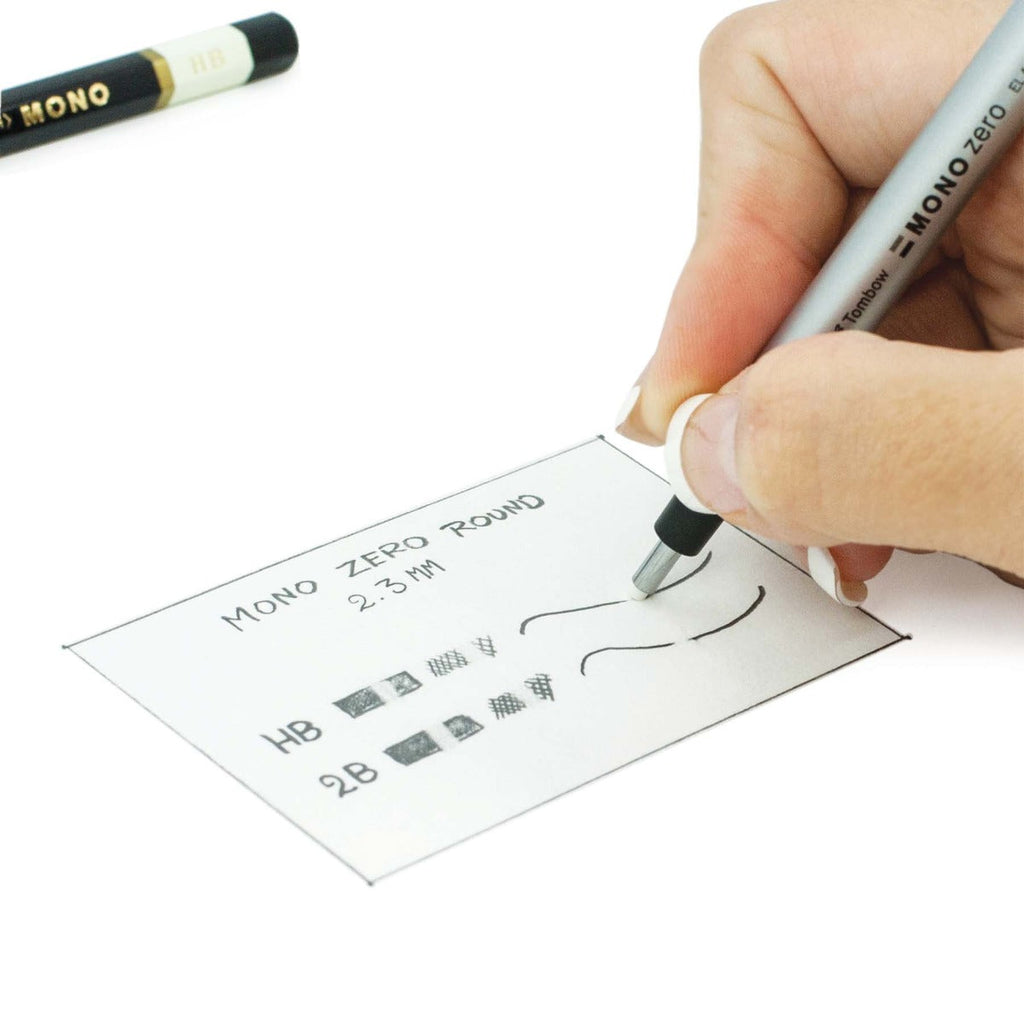 Tombow Mono Zero Round Eraser and Refill Value Pack 57315 in use
