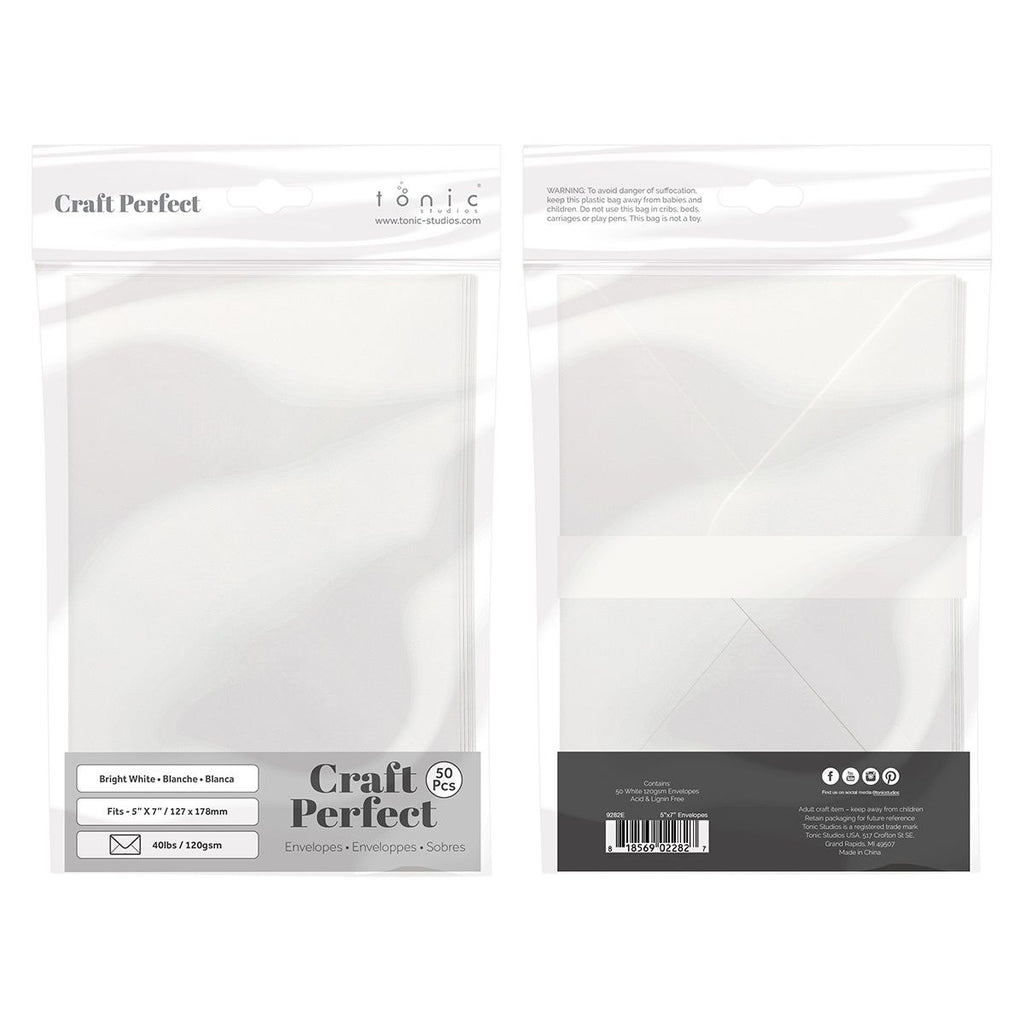 Tonic Craft Perfect 5 x 7 White Envelopes 50 Pack 9282e Packaging Image