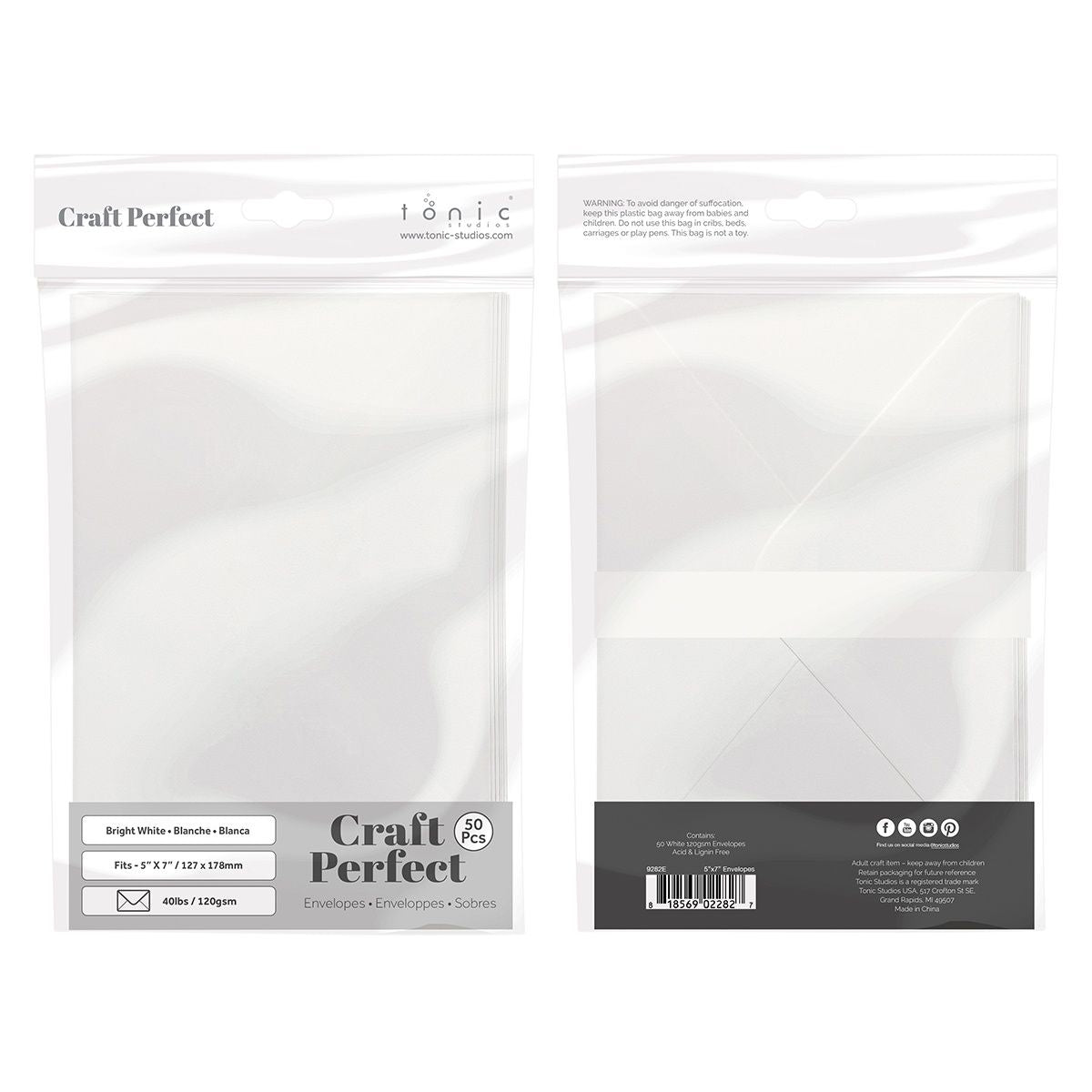 Tonic Craft Perfect 5 x 7 White Envelopes 50 Pack 9282e Packaging Image