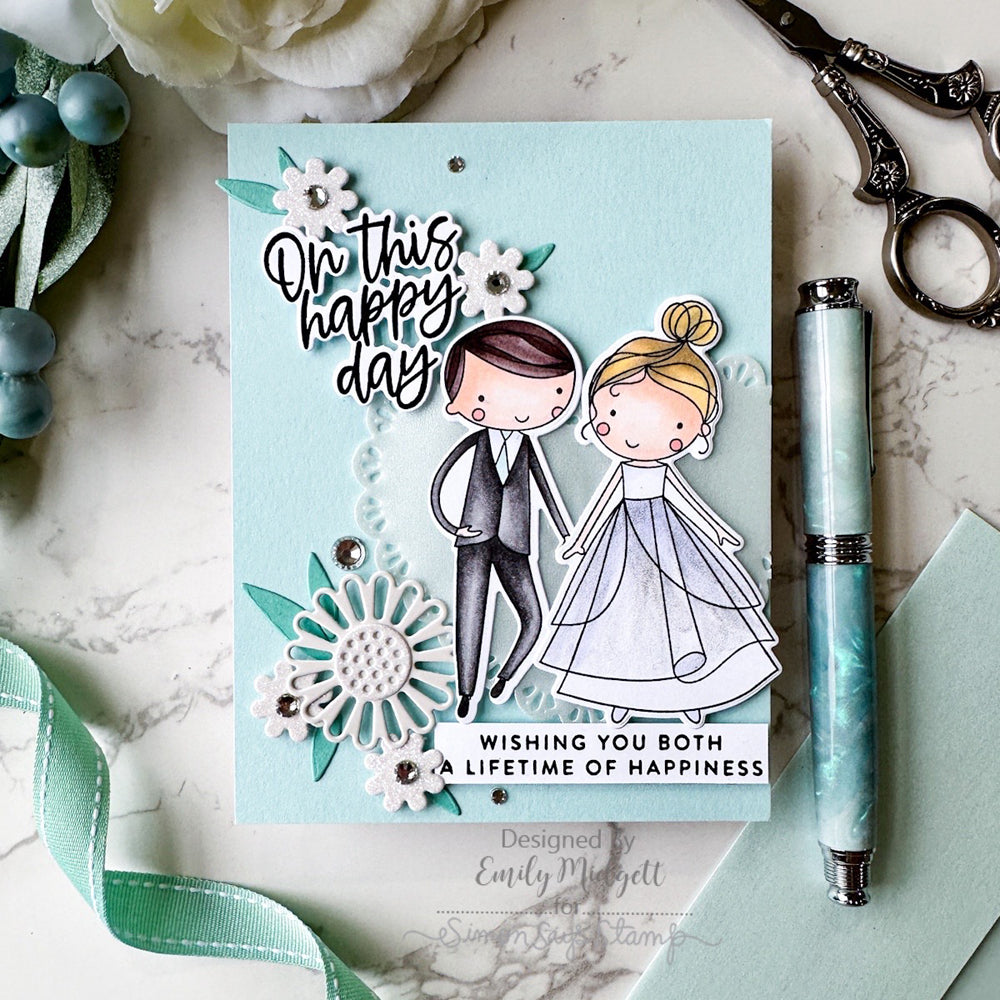 Simon Says Stamp To the Happy Couple Greetings Wafer Dies 1080sdc Celebrate Wedding Card | color-code:ALT01
