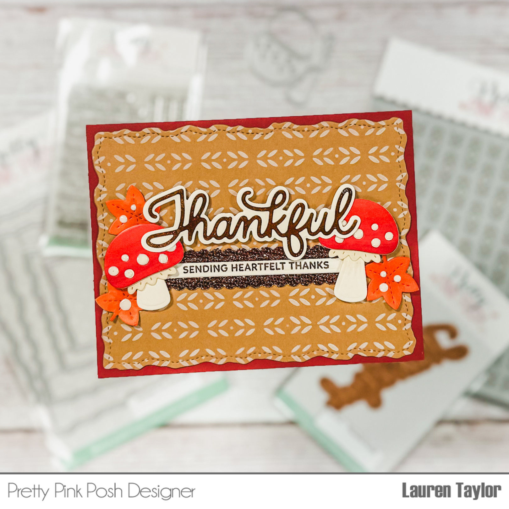 Pretty Pink Posh Deco Leaves Stencil heartfelt thanks