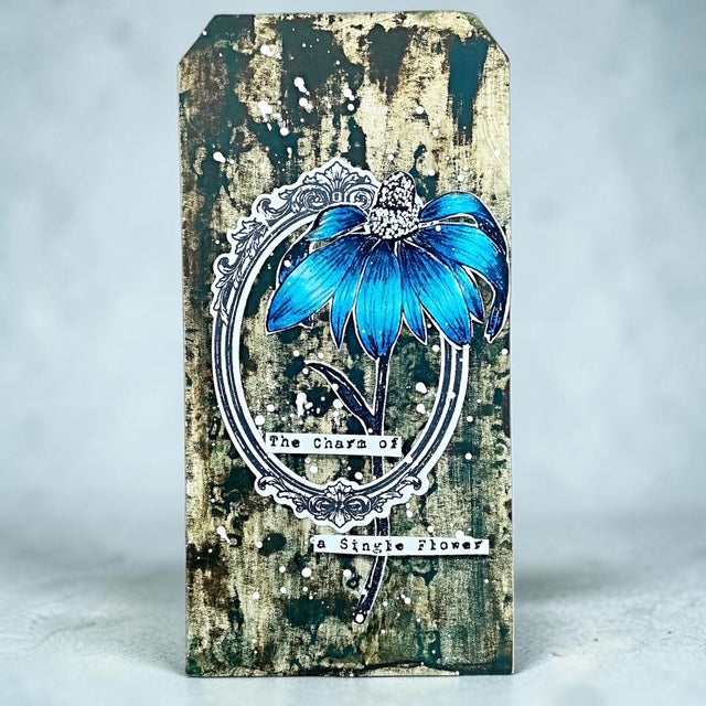Tracy Evans Boutique Designs A Promise of Tomorrow A5 Clear Stamp Set te63 blue flower in circle frame the charm of a single flower card