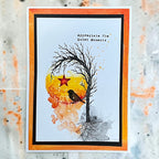 Tracy Evans Boutique Designs A Walk Through Nature Clear Stamps te69 bent tree black bird star orange border card