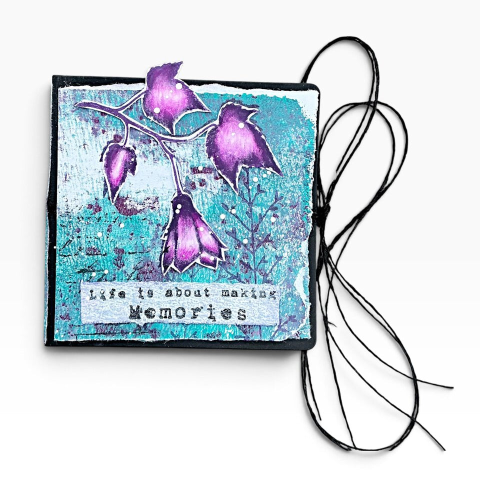 Tracy Evans Boutique Designs A Walk Through Nature Clear Stamps te69 purple flower and leaves black string card