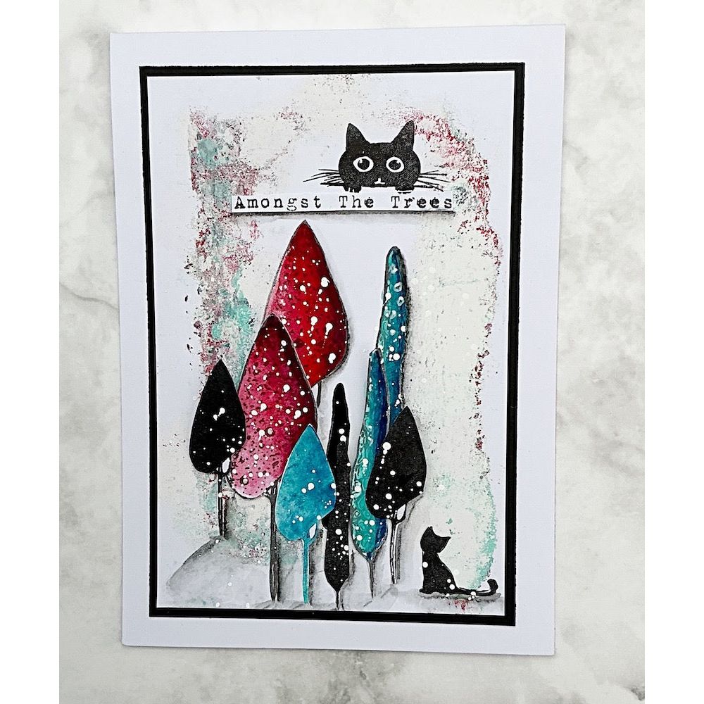 Tracy Evans Boutique Designs Abstract Trees A6 Clear Stamps te35 peeking cat