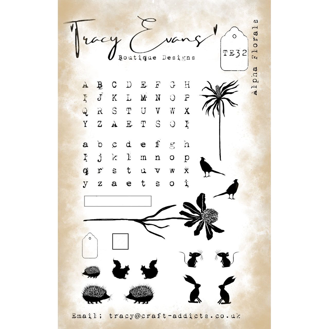 Tracy Evans Boutique Designs Alpha Florals A5 Clear Stamps te32