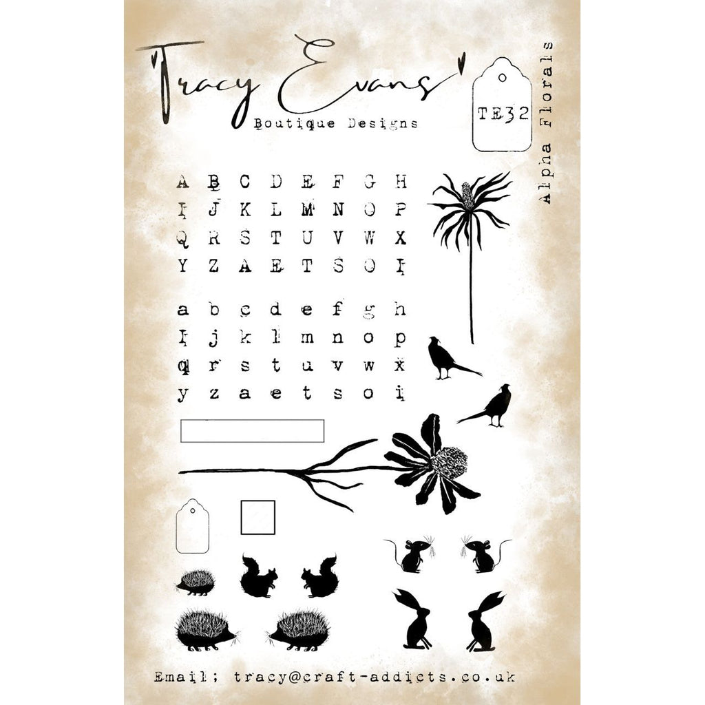 Tracy Evans Boutique Designs Alpha Florals A5 Clear Stamps te32
