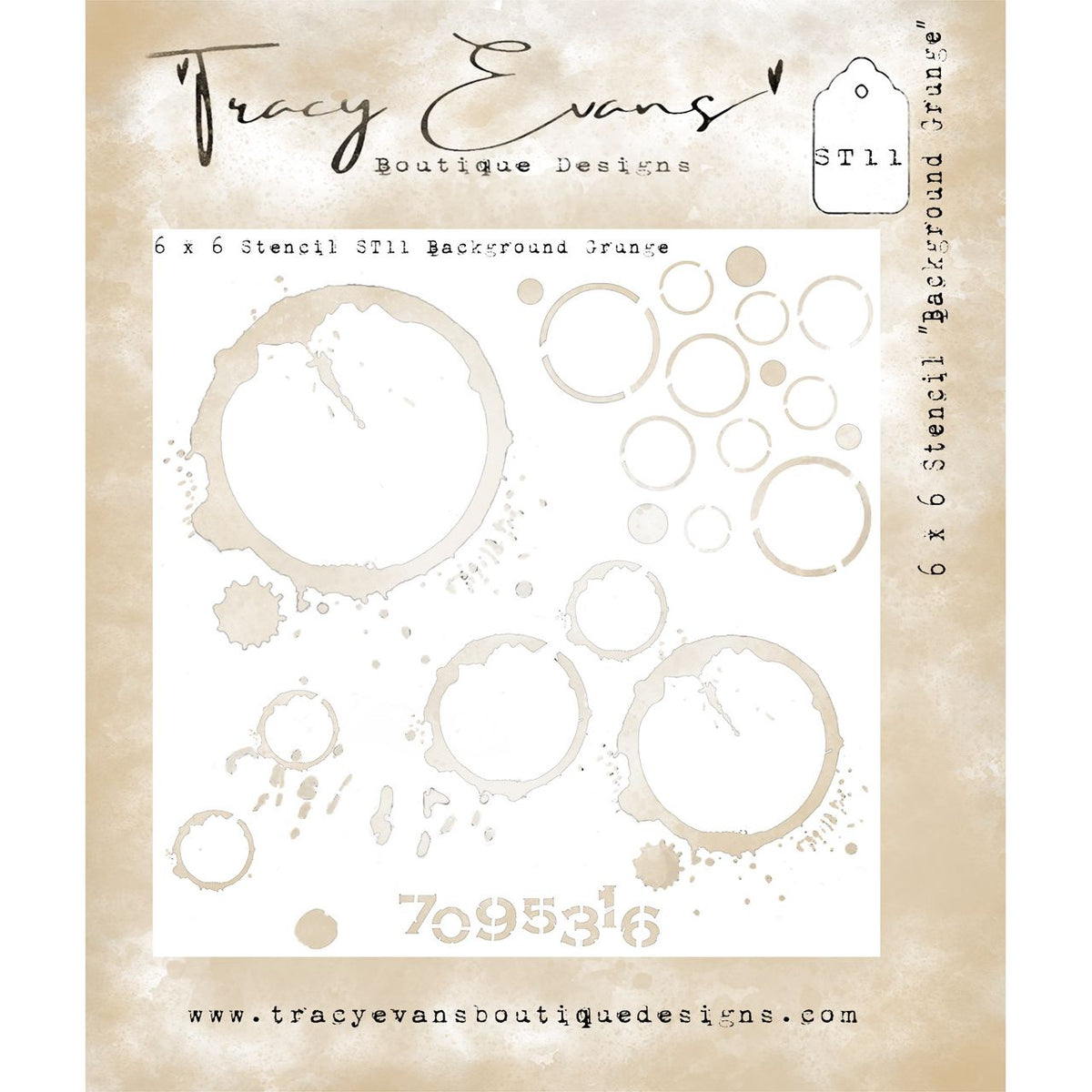 Tracy Evans Boutique Designs Background Grunge 6x6 Stencil st11