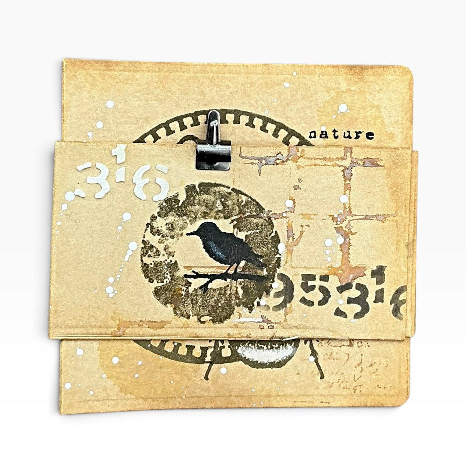 Tracy Evans Boutique Designs Background Grunge 6x6 Stencil st11 black bird numbers nature squares card