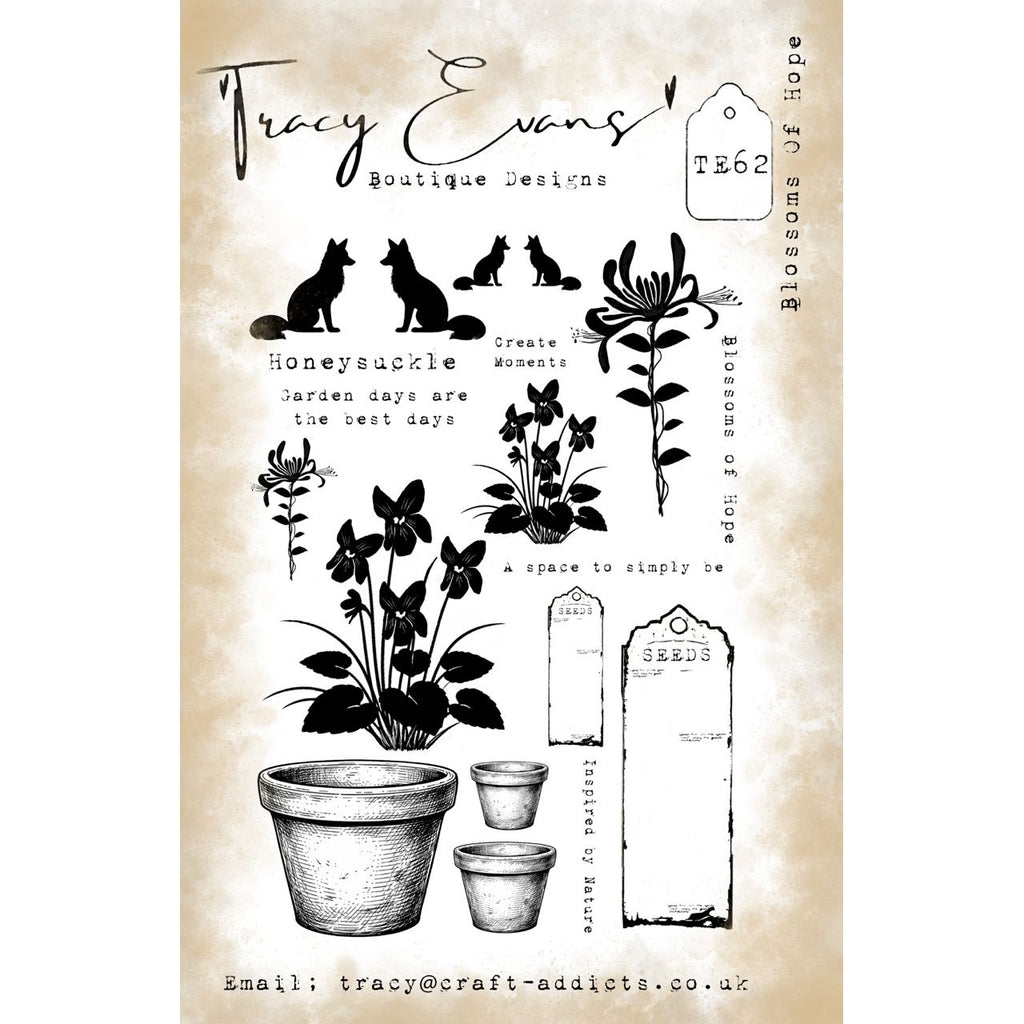 Tracy Evans Boutique Designs Blossoms Of Hope A5 Clear Stamp Set te62
