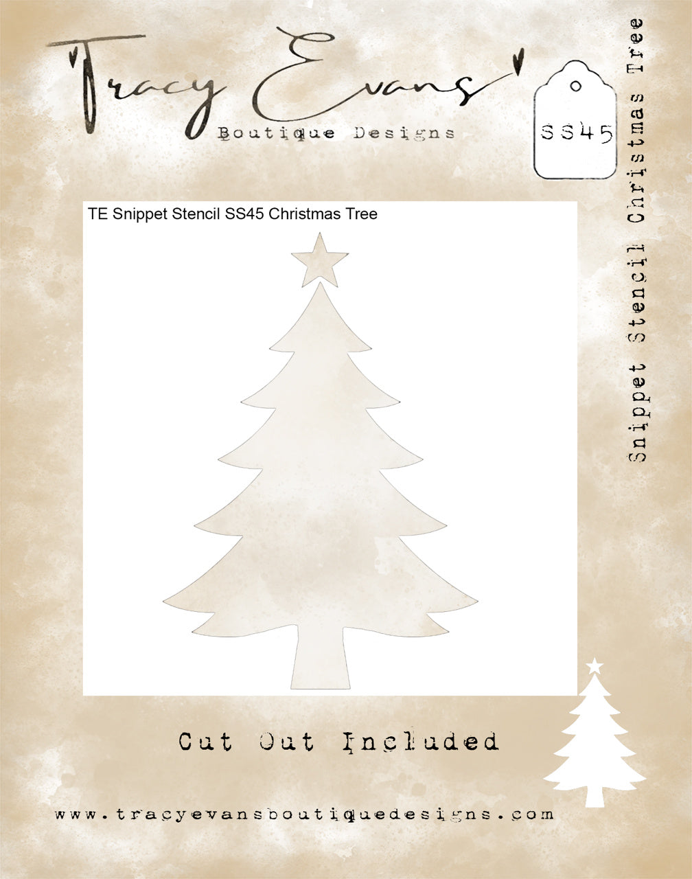 Tracy Evans Boutique Designs Christmas Tree 4x4 Snippet Stencil ss45