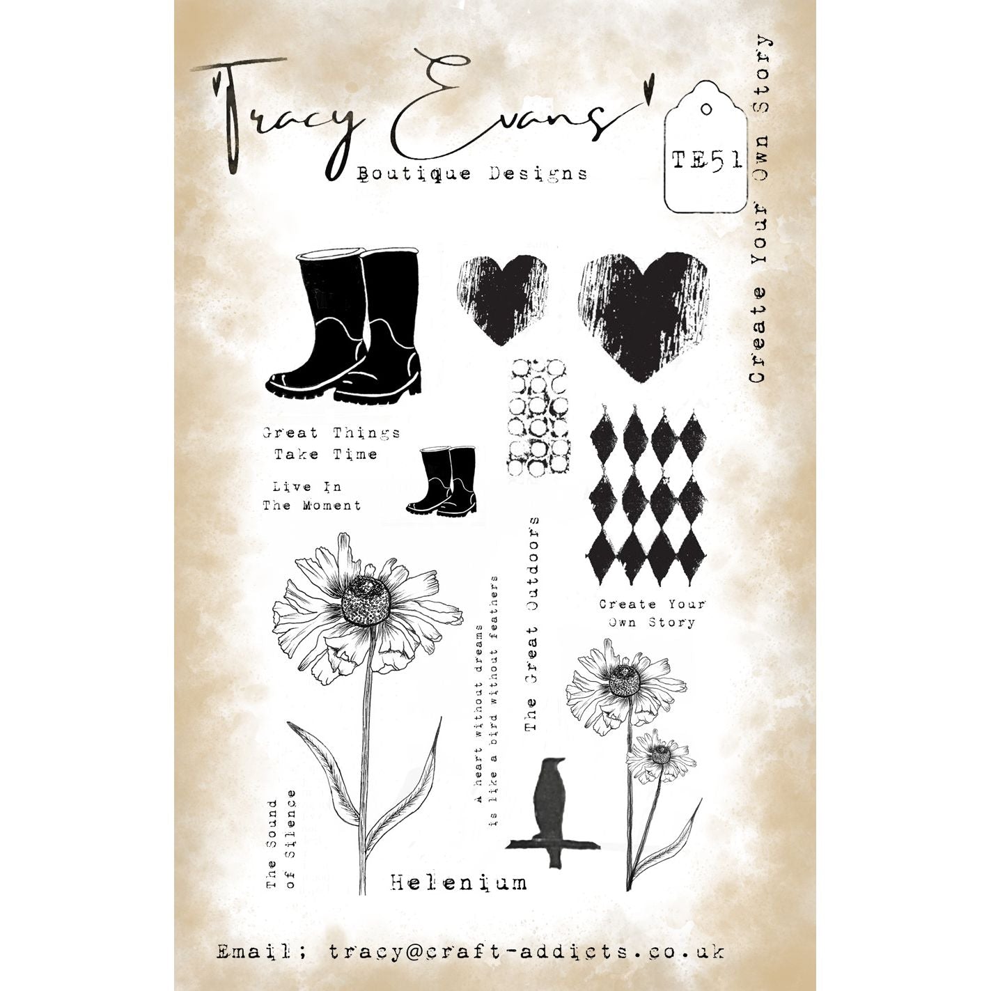 Tracy Evans Boutique Designs Create Your Own Story A5 Clear Stamps te51