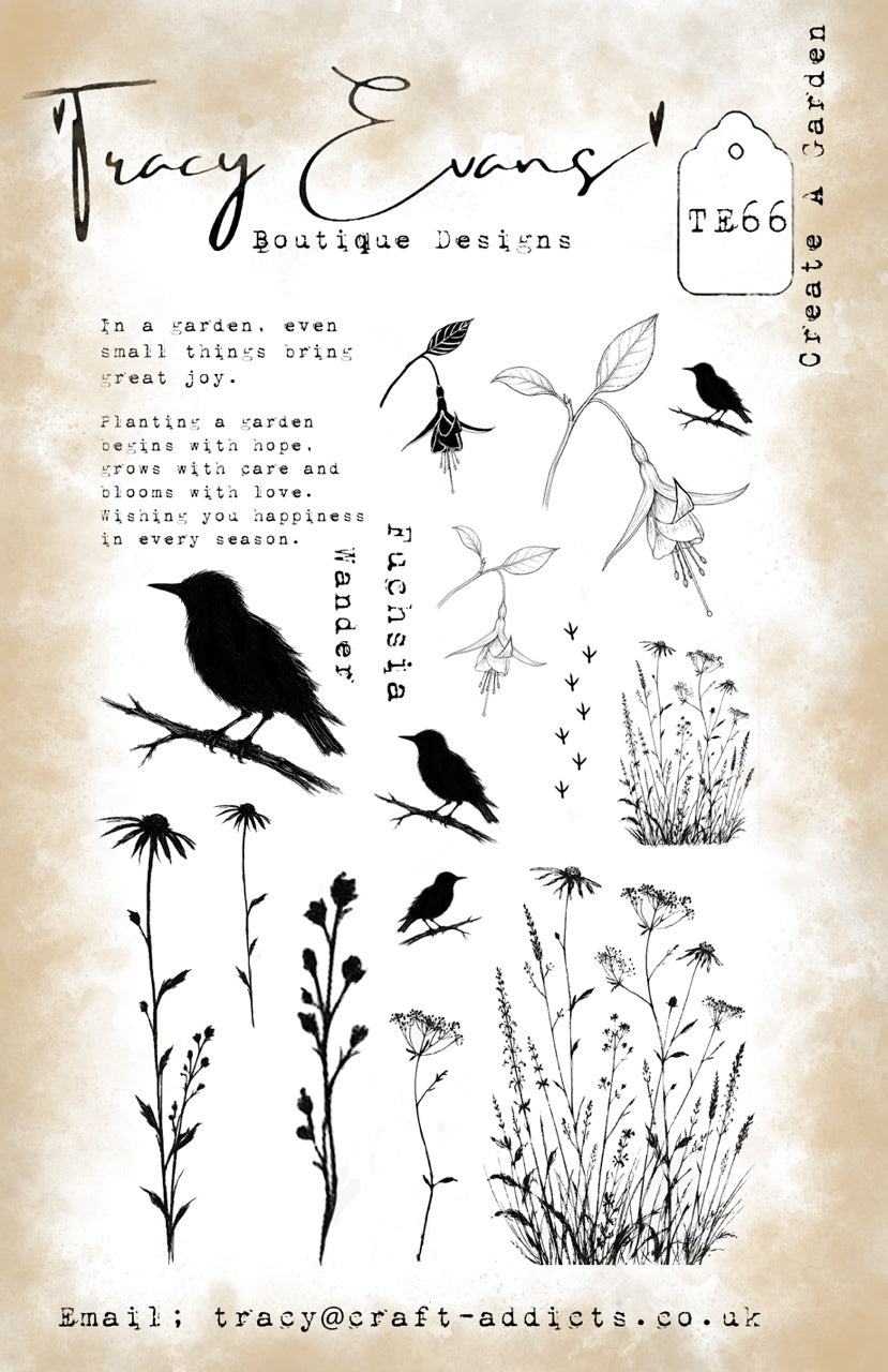 Tracy Evans Boutique Designs Create a Garden A5 Clear Stamp Set te66