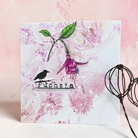 Tracy Evans Boutique Designs Create a Garden A5 Clear Stamp Set te66 pink flower bird fuchsia card