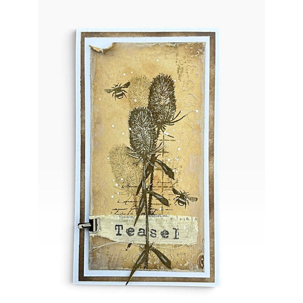 Tracy Evans Boutique Designs Embrace Nature Clear Stamps te71 bees plant with leaves teasel card