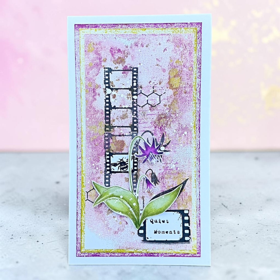 Tracy Evans Boutique Designs Embrace Nature Clear Stamps te71 purple flowers film strip quiet moments card
