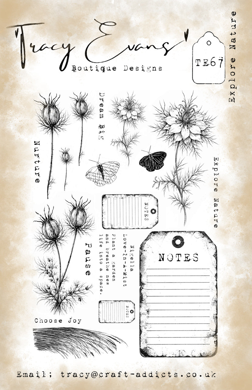Tracy Evans Boutique Designs Explore Nature A5 Clear Stamp Set te67