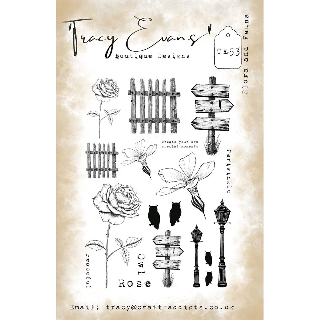 Tracy Evans Boutique Designs Flora and Fauna A5 Clear Stamps te53