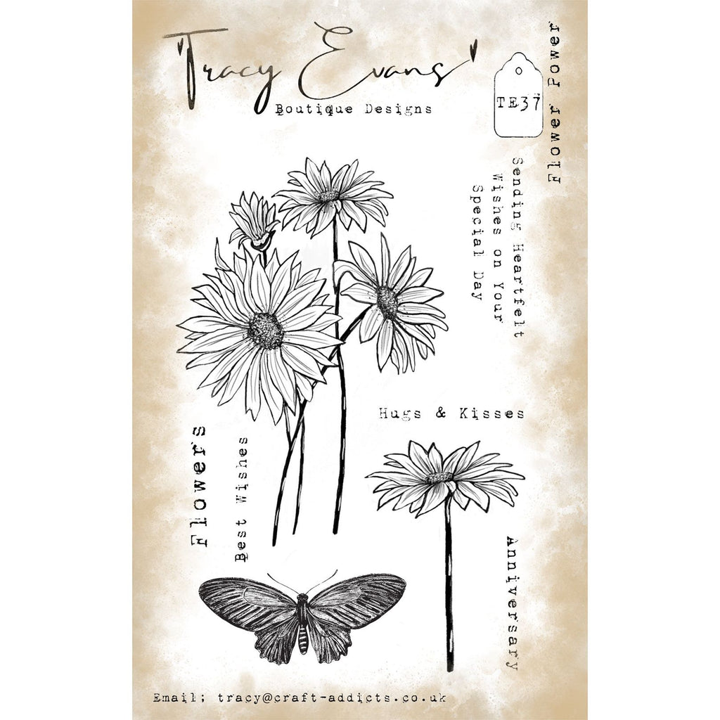 Tracy Evans Boutique Designs Flower Power A6 Clear Stamps te37