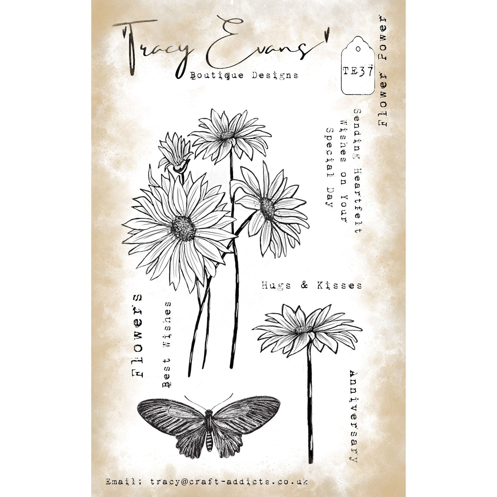 Tracy Evans Boutique Designs Flower Power A6 Clear Stamps te37