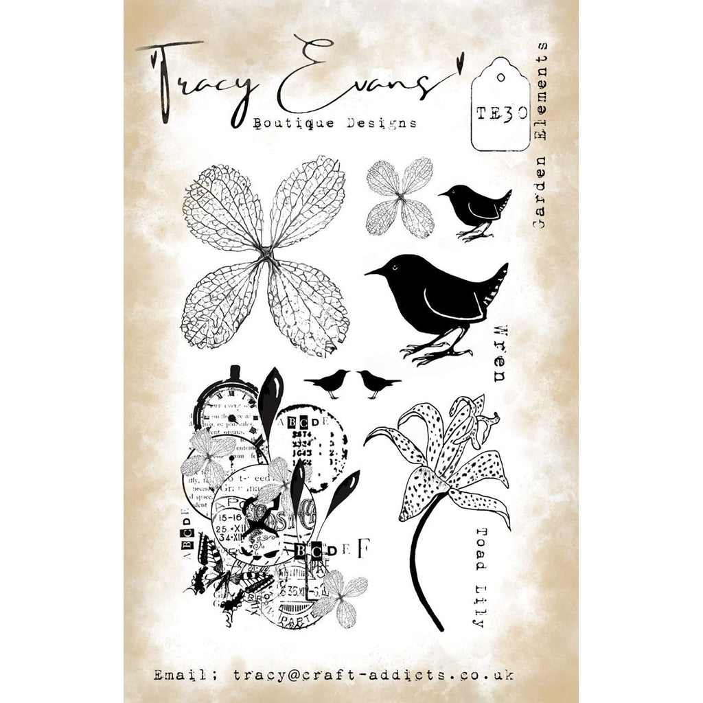 Tracy Evans Boutique Designs Garden Elements A5 Clear Stamps te30