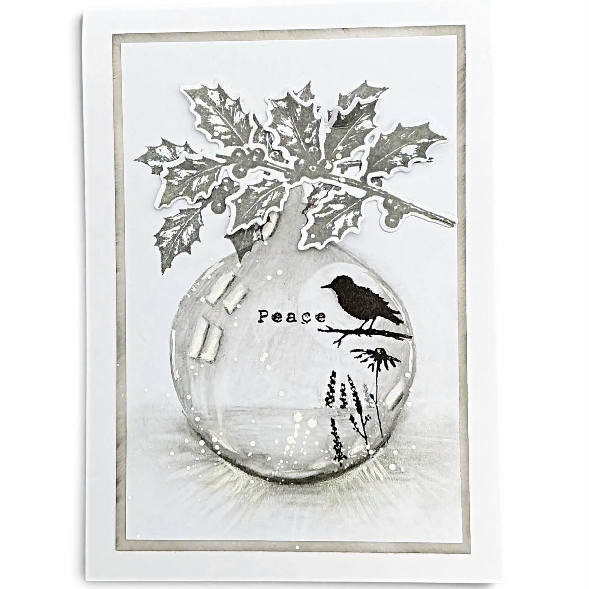Tracy Evans Boutique Designs Holly Dies di11 peace bauble with bird card