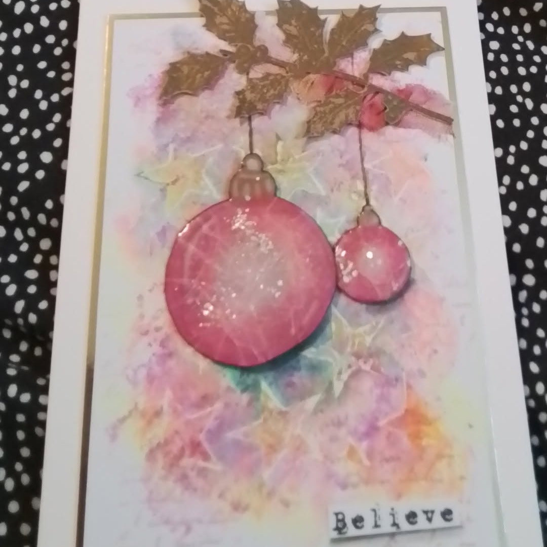Tracy Evans Boutique Designs Holly Stamp and Die Bundle red hanging ornament believe card