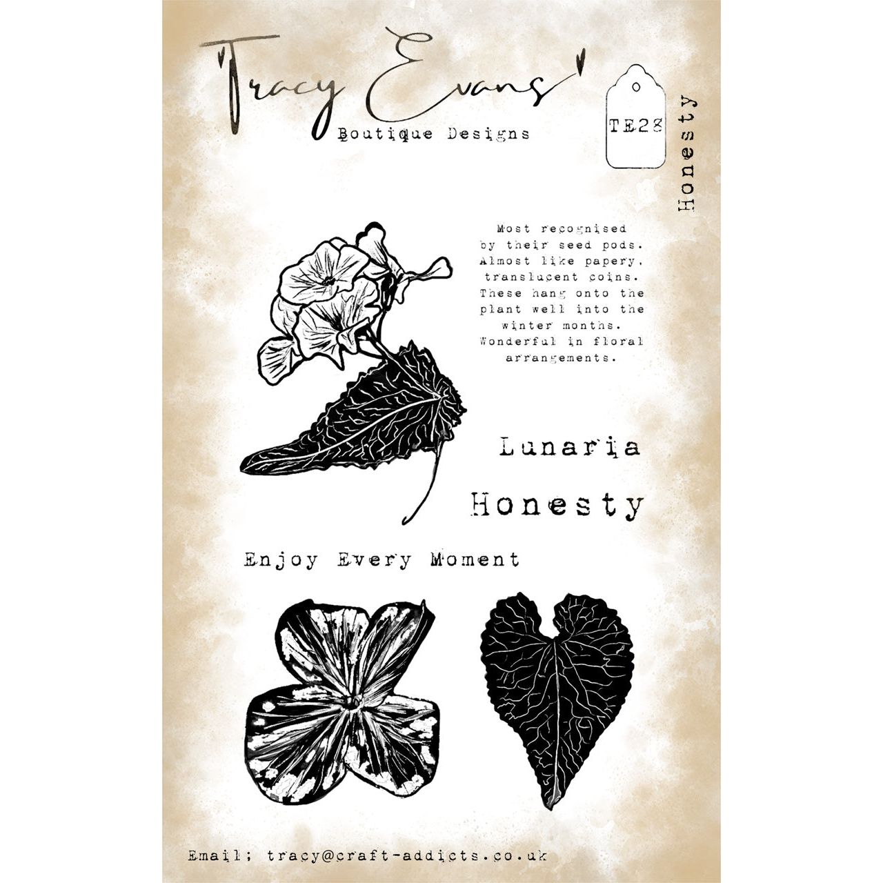 Tracy Evans Boutique Designs Honesty A6 Clear Stamps te28