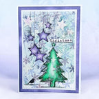 Tracy Evans Boutique Designs Love Grows Here A5 Clear Stamp Set te65 purple stars green tree christmas card