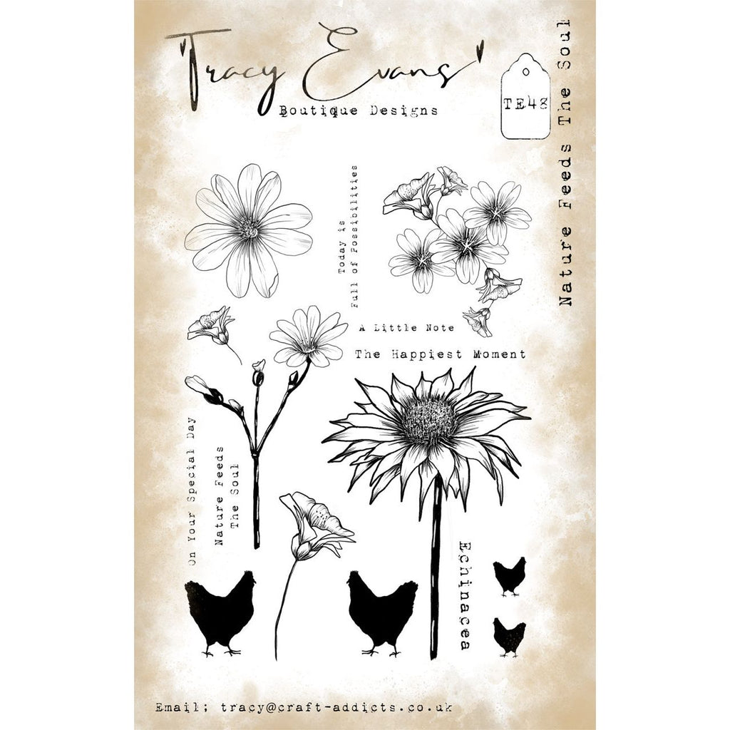 Tracy Evans Boutique Designs Nature Feeds The Soul A5 Clear Stamps te48