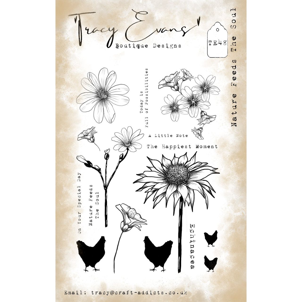 Tracy Evans Boutique Designs Nature Feeds The Soul A5 Clear Stamps te48
