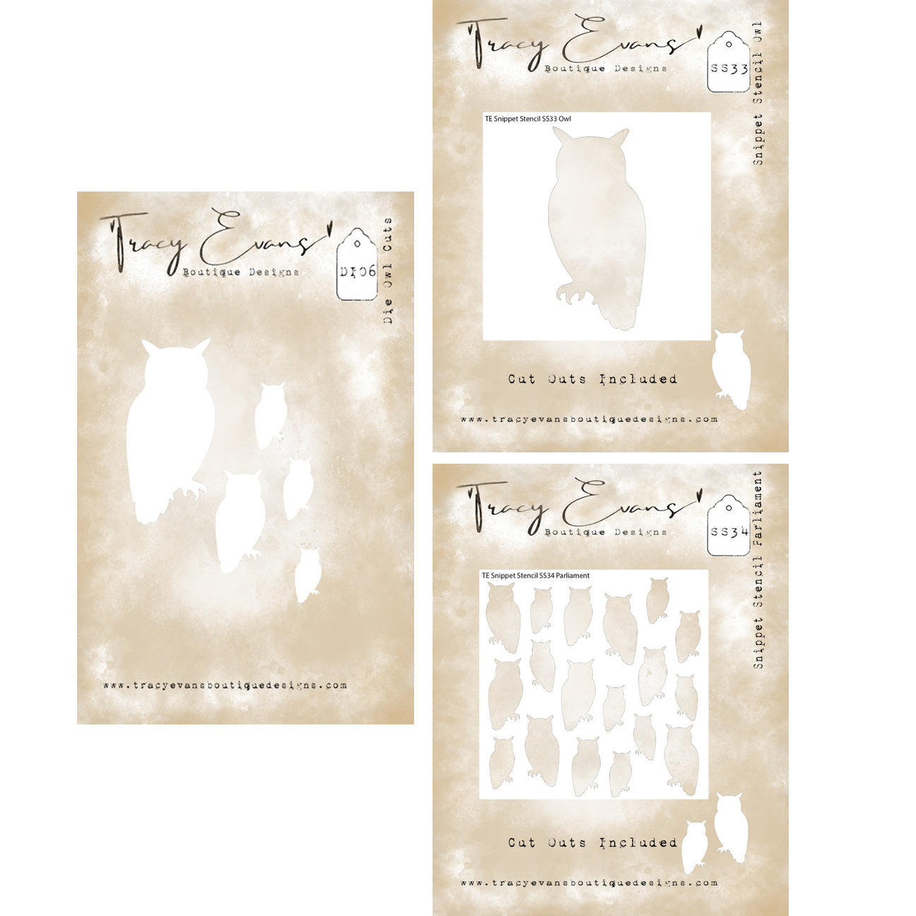 Tracy Evans Boutique Designs Owl Die and Stencil Bundle