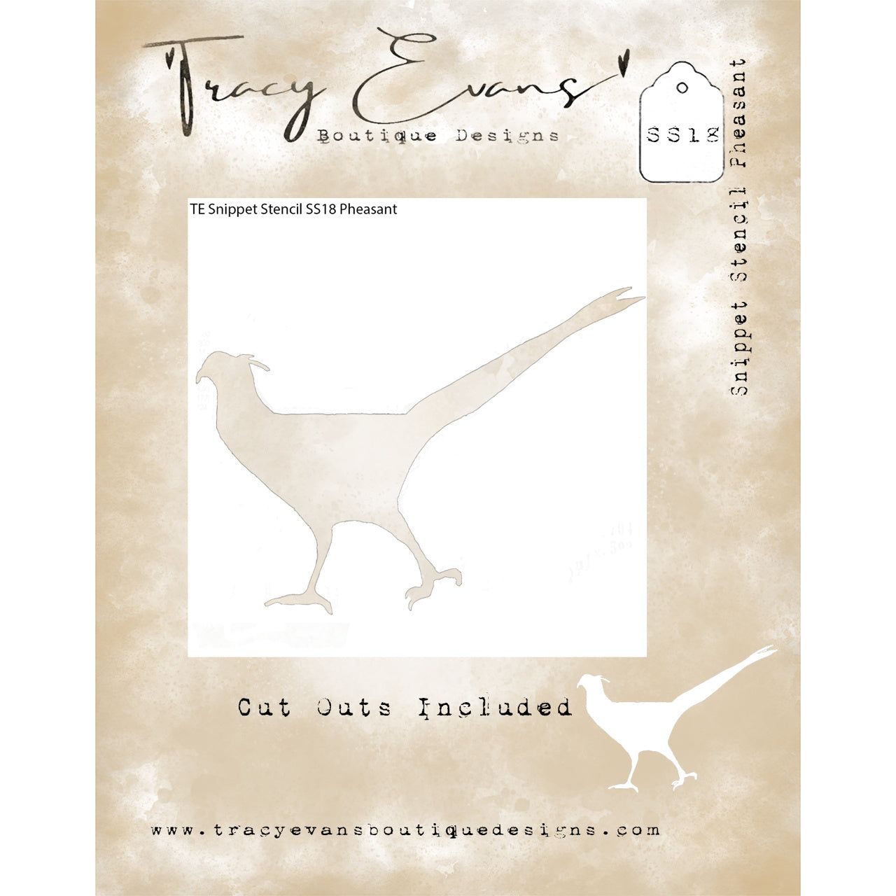 Tracy Evans Boutique Designs Pheasant Snippet Stencil ss18