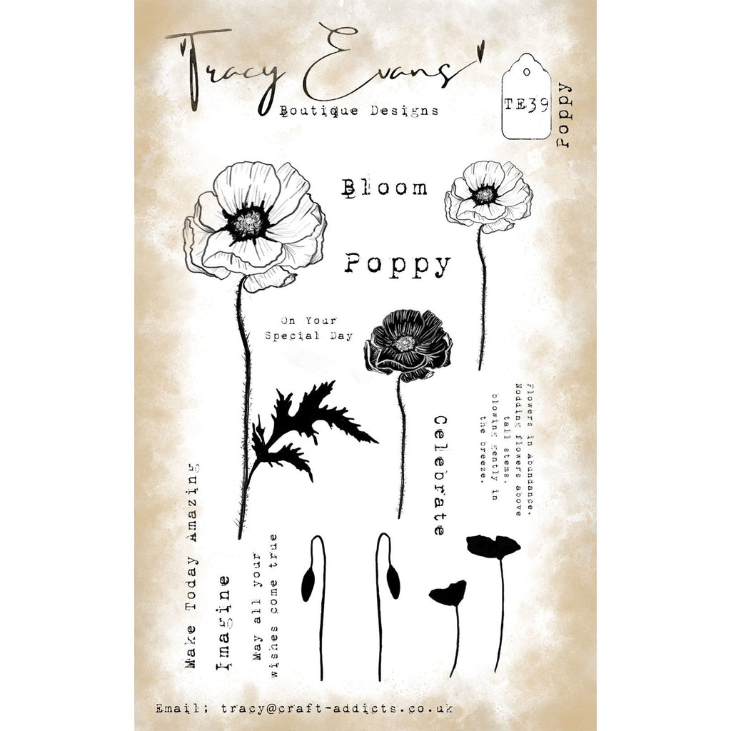Tracy Evans Boutique Designs Poppy A6 Clear Stamps te39