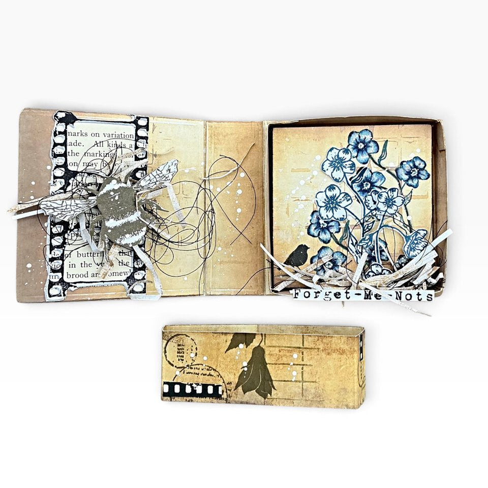 Tracy Evans Boutique Designs Quiet Moments Clear Stamps te72 bee blue flowers forget me nots card