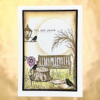 Tracy Evans Boutique Designs Quiet Moments Clear Stamps te72 bench full moon birds pink flower tree stump card