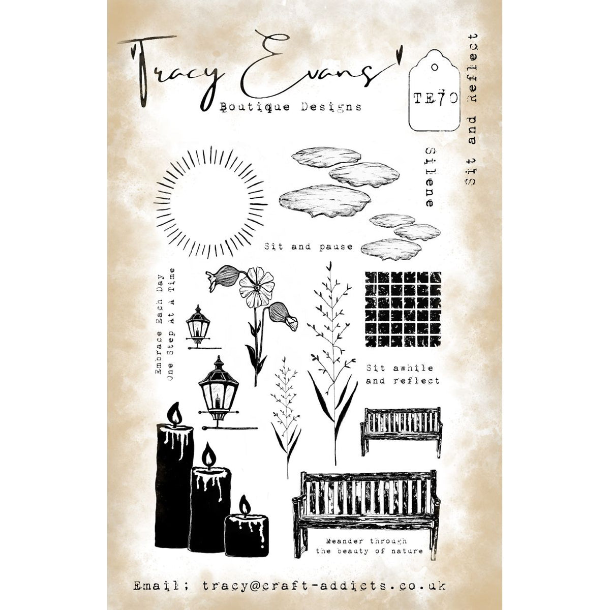 Tracy Evans Boutique Designs Sit and Reflect Clear Stamps te70