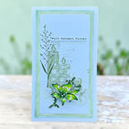 Tracy Evans Boutique Designs Sit and Reflect Clear Stamps te70 candles white strings green flowers warm wishes card