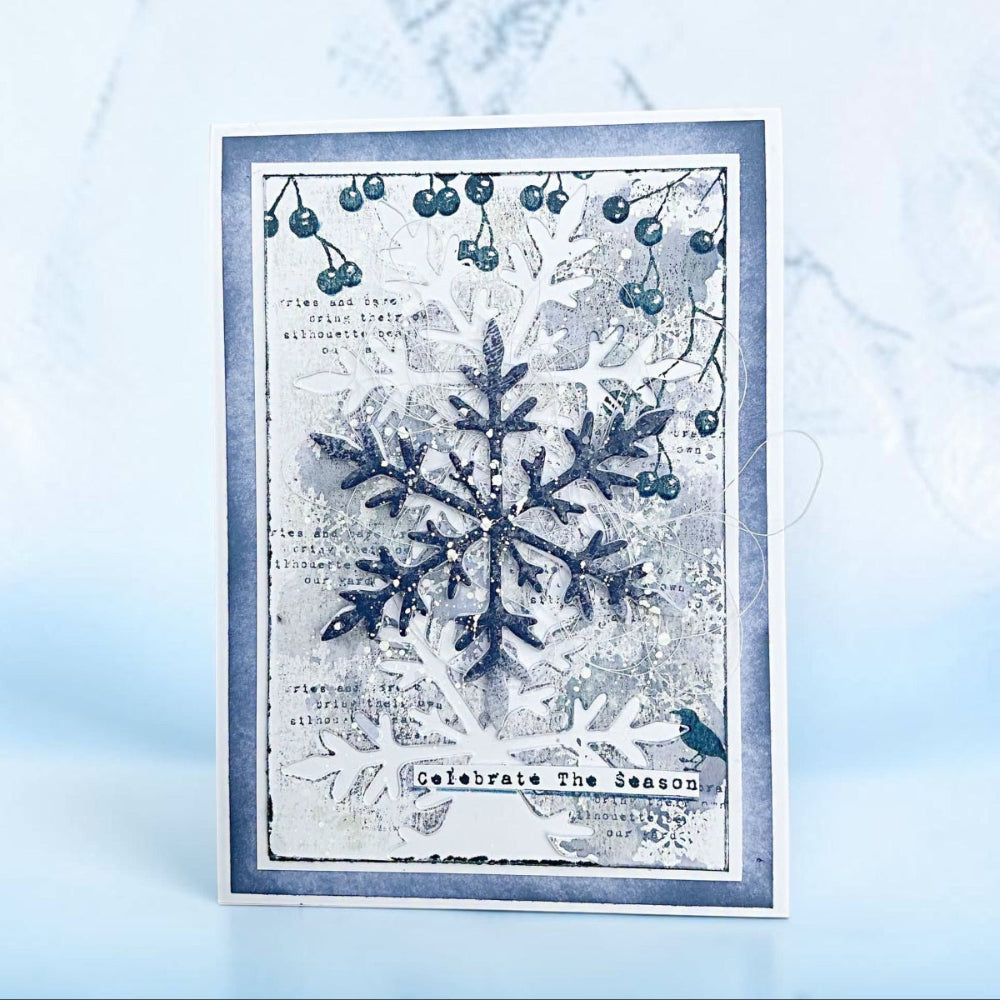 Tracy Evans Boutique Designs Snowflake 4x4 Snippet Stencil ss46 celebrate the season berries card