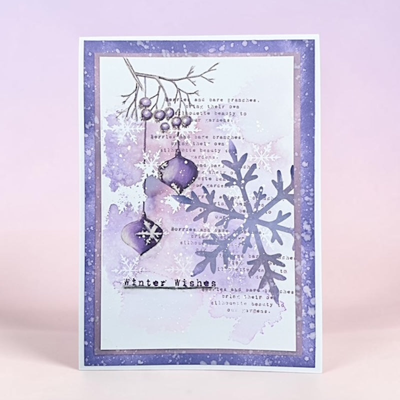 Tracy Evans Boutique Designs Snowflakes 4x4 Snippet Stencil ss47 snowflake purple ornaments winter wishes card