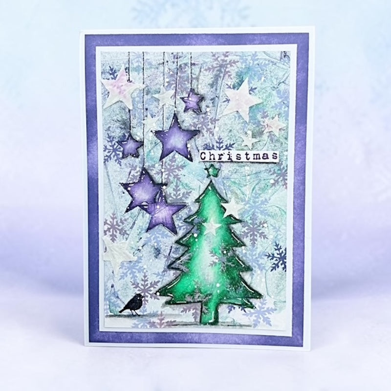 Tracy Evans Boutique Designs Snowflakes 4x4 Snippet Stencil ss47 snowflake stars green tree christmas card