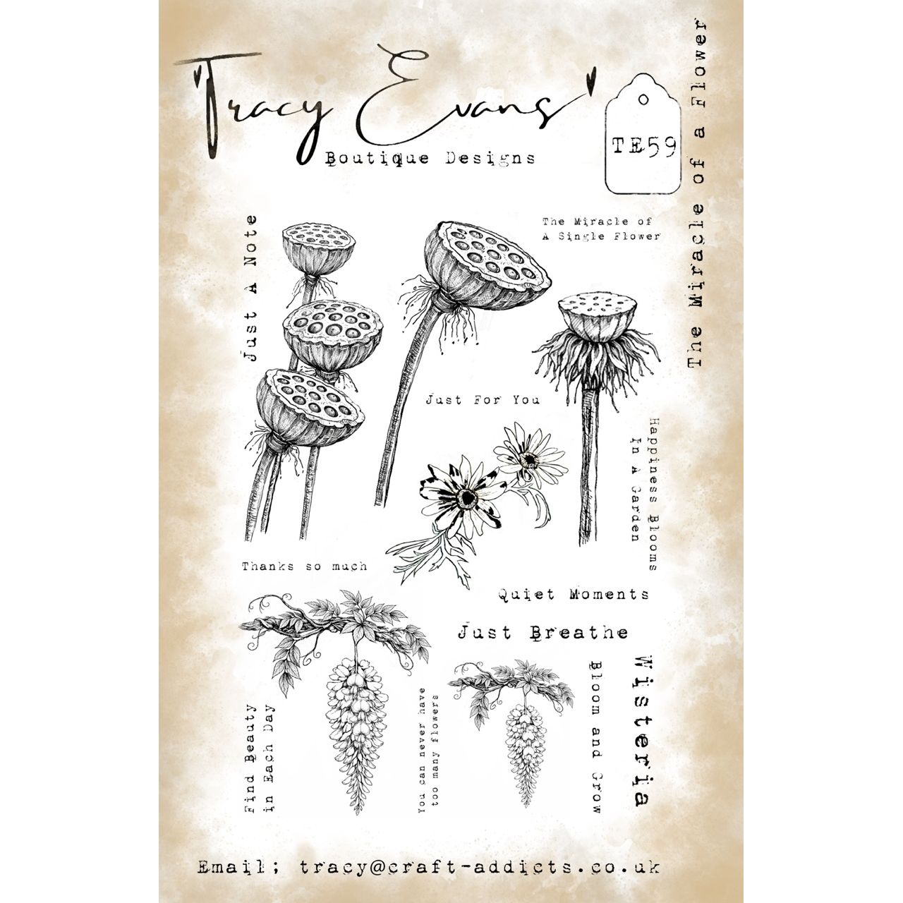 Tracy Evans Boutique Designs The Miracle Of A Flower A5 Clear Stamp Set te59