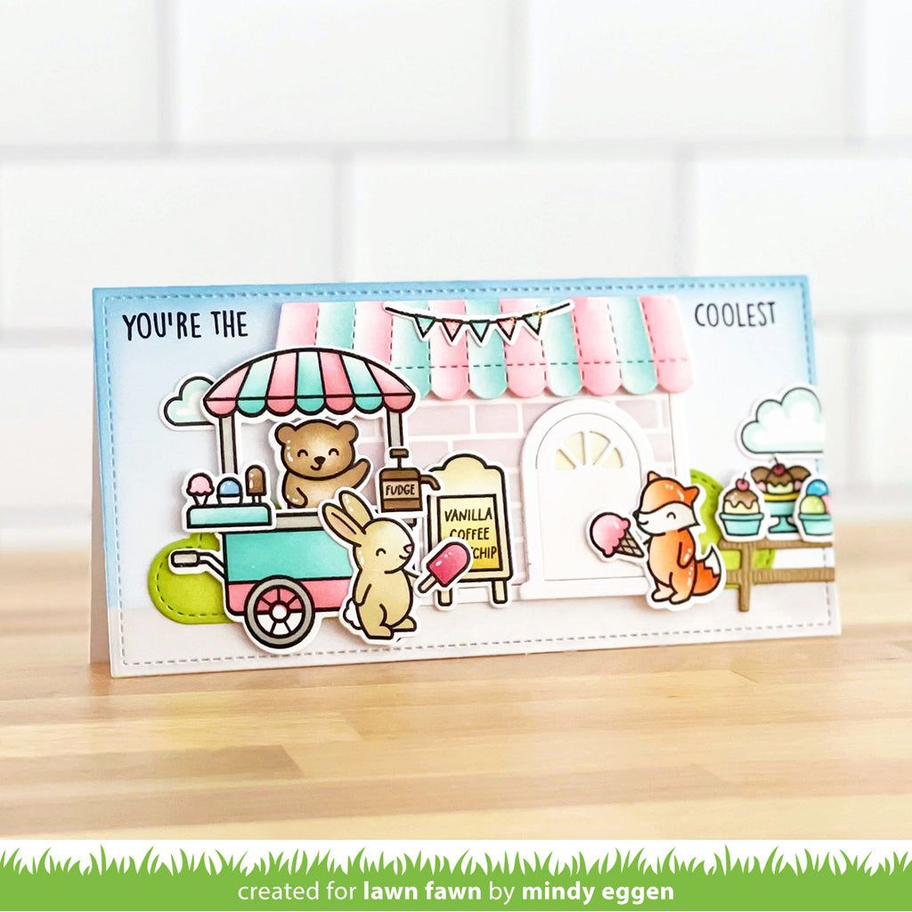 Lawn Fawn Treat Cart Clear Stamps Dies and Coloring Stencils Bundle Coolest | color-code:alt1