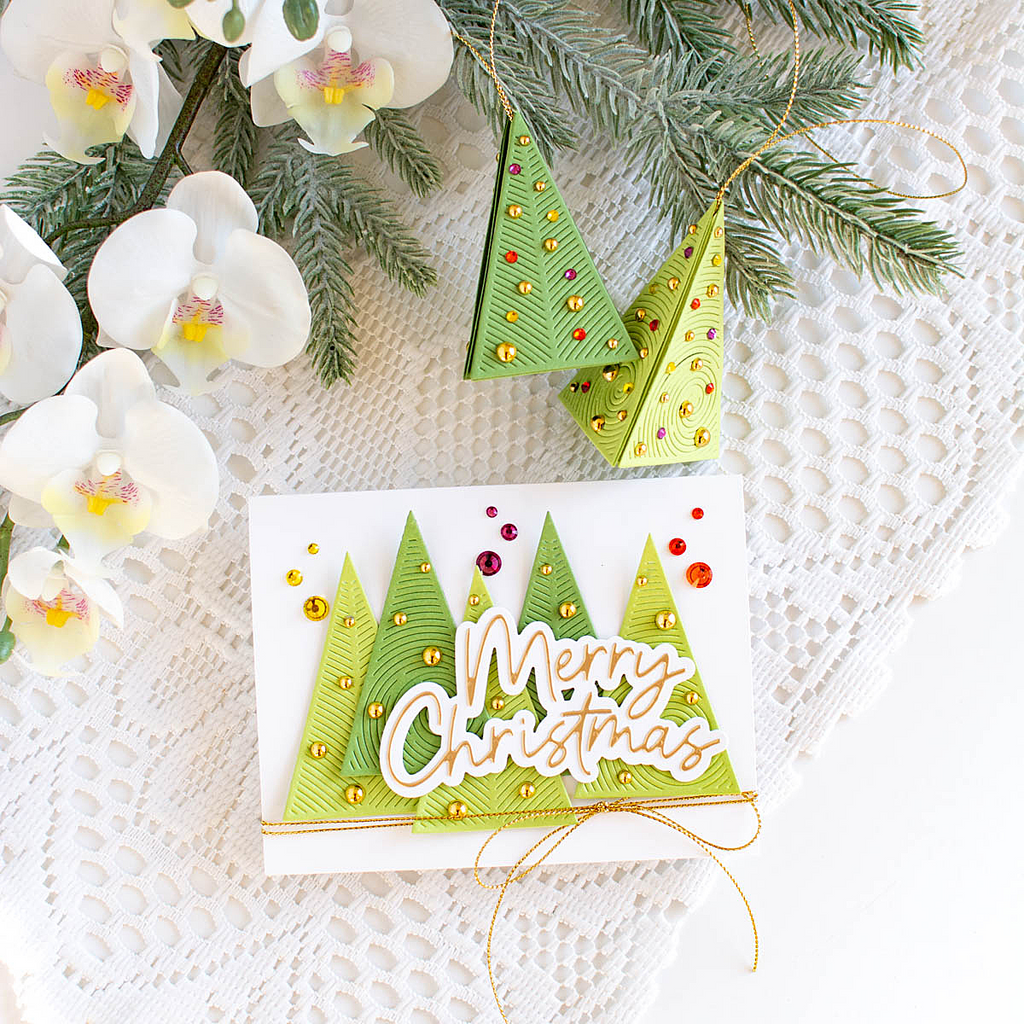 Simon Says Stamp Triangle Whirl Trees Wafer Die s1041 And Everything Nice Christmas Card and Ornaments | color-code:ALT04