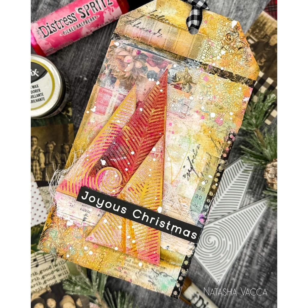 Simon Says Stamp Triangle Whirl Trees Wafer Die s1041 And Everything Nice Christmas Tag
