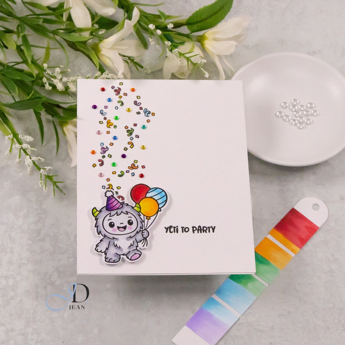 Trinity Stamps Confetti Yeti STAMPtember Exclusive Stamps 3490ssc Colorful Balloons Cheerful Yeti  Card | color-code:ALT02